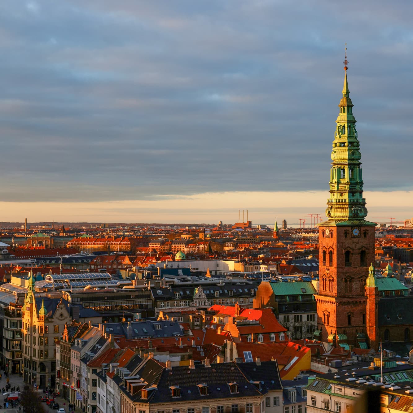Copenhagen rooftops and church spire